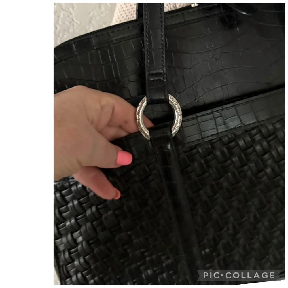 Coldwater Creek Hampton Black Woven Laptop Work Tote Computer Bag